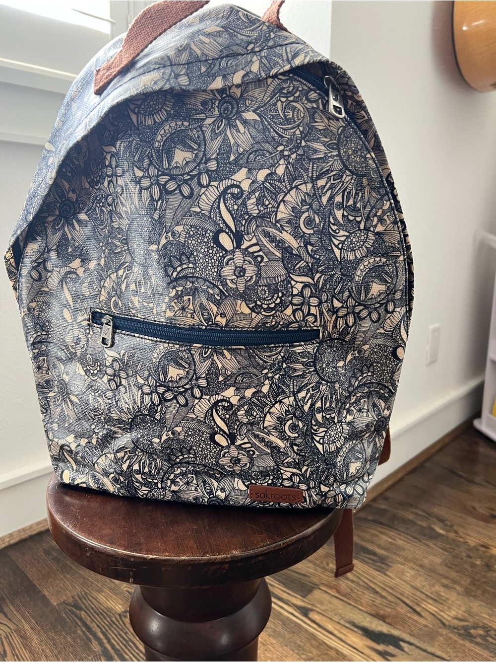 Sakroots Navy and Cream Floral Print Backpack